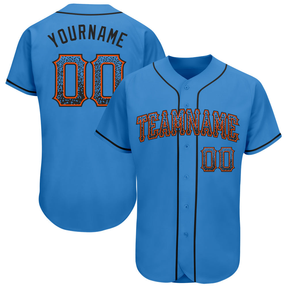 Custom Powder Blue Black-Orange Authentic Drift Fashion Baseball Jersey - Main View
