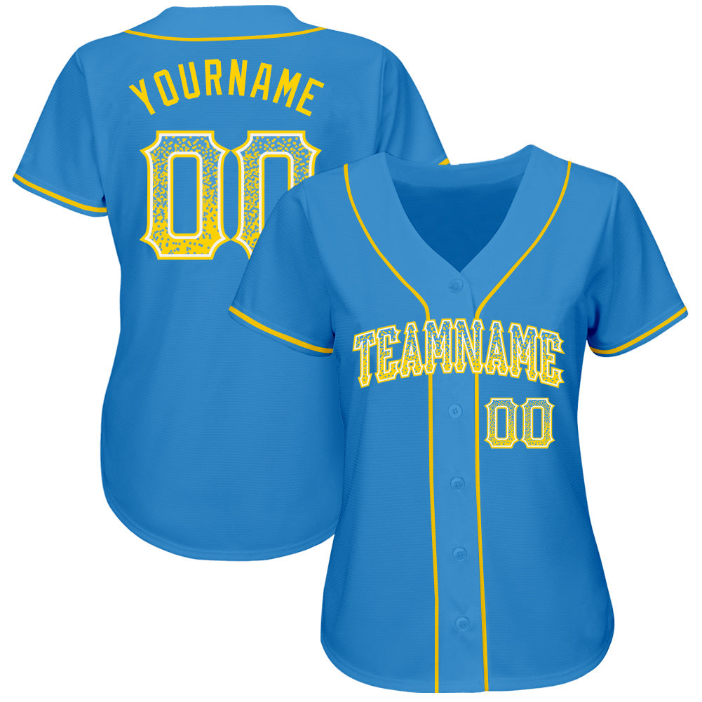 Custom Powder Blue Gold-White Authentic Drift Fashion Baseball Jersey view 2