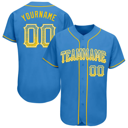 Custom Powder Blue Gold-White Authentic Drift Fashion Baseball Jersey - Main View