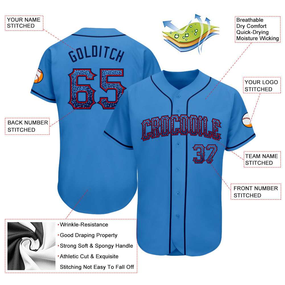 Custom Powder Blue Navy-Red Authentic Drift Fashion Baseball Jersey view 3