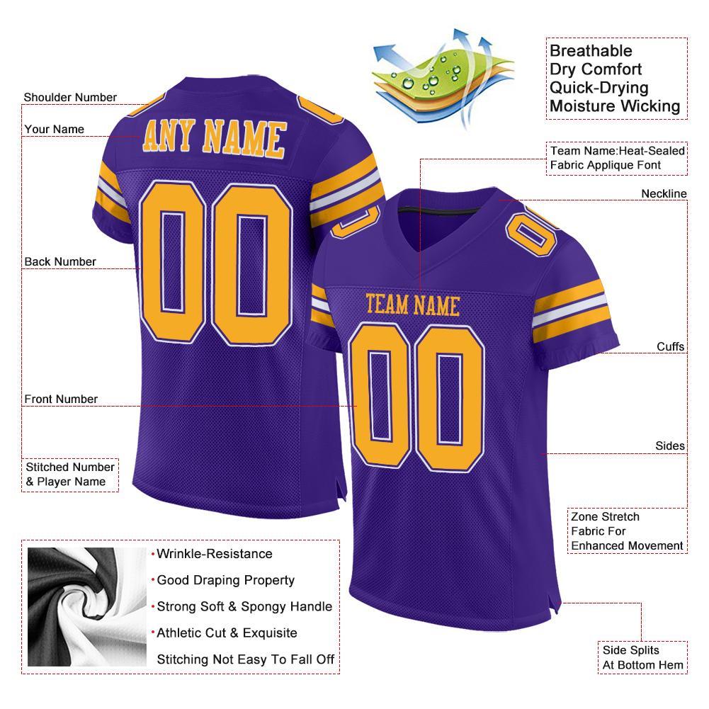 Custom Purple Gold-White Mesh Authentic Football Jersey view 4