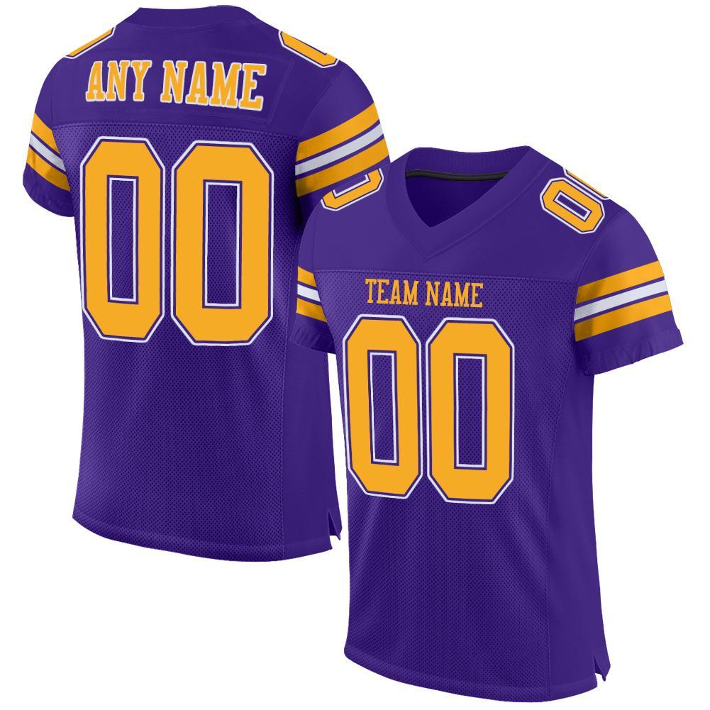 Custom Purple Gold-White Mesh Authentic Football Jersey - Main View