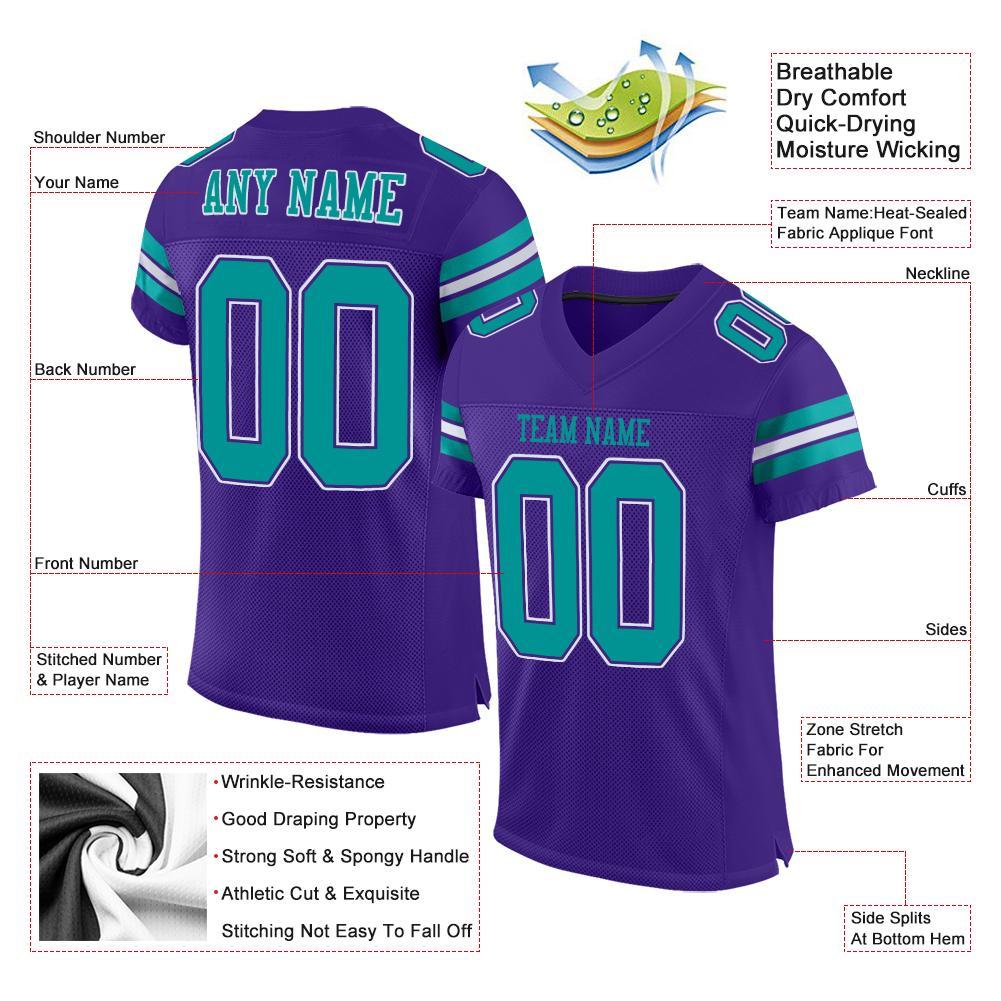Custom Purple Aqua-White Mesh Authentic Football Jersey view 4
