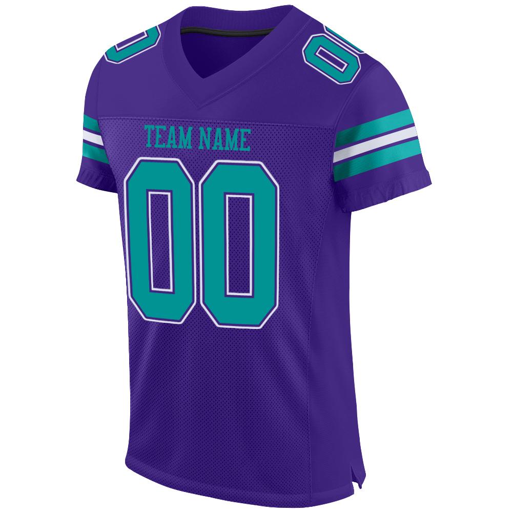 Custom Purple Aqua-White Mesh Authentic Football Jersey view 2