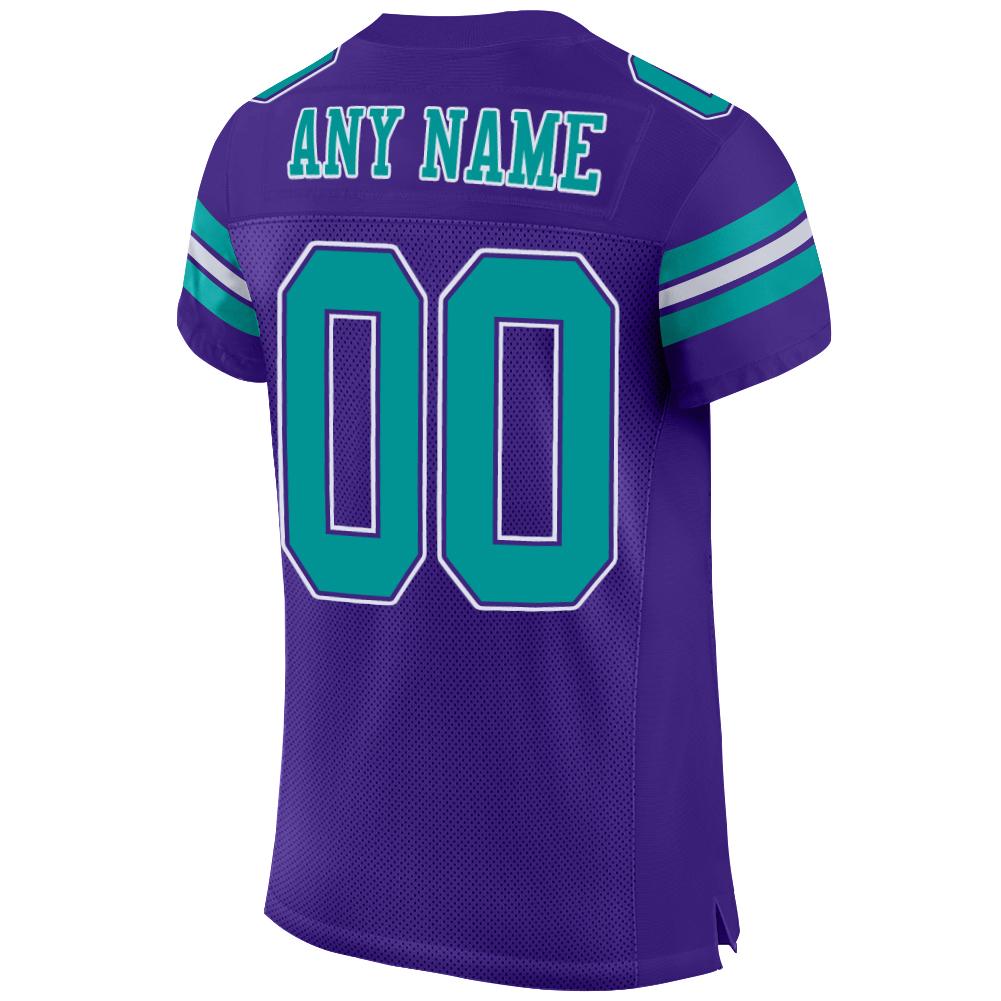 Custom Purple Aqua-White Mesh Authentic Football Jersey view 3