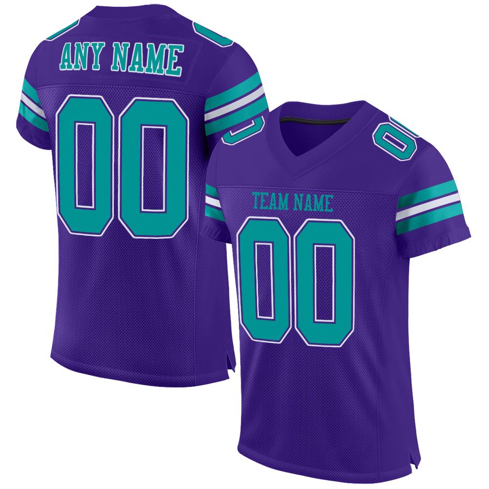 Custom Purple Aqua-White Mesh Authentic Football Jersey - Main View