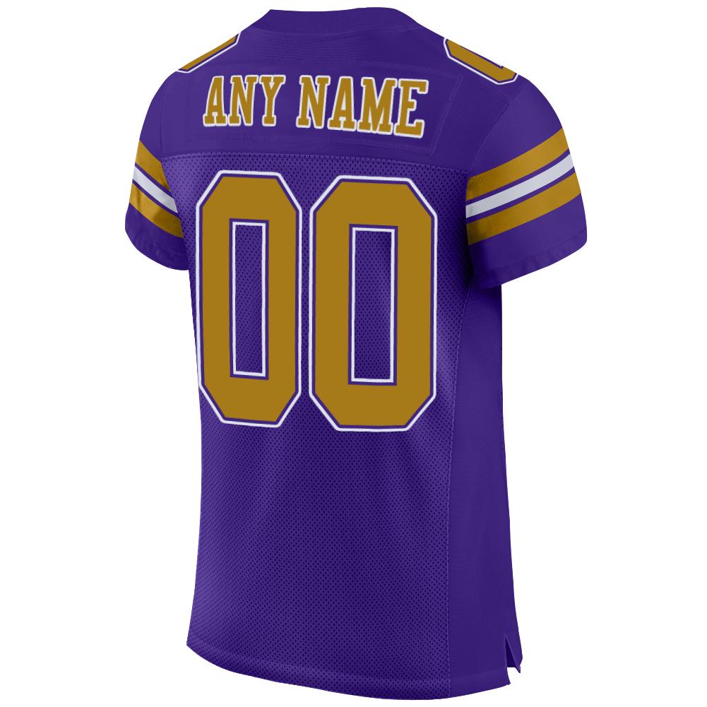 Custom Purple Old Gold-White Mesh Authentic Football Jersey view 3