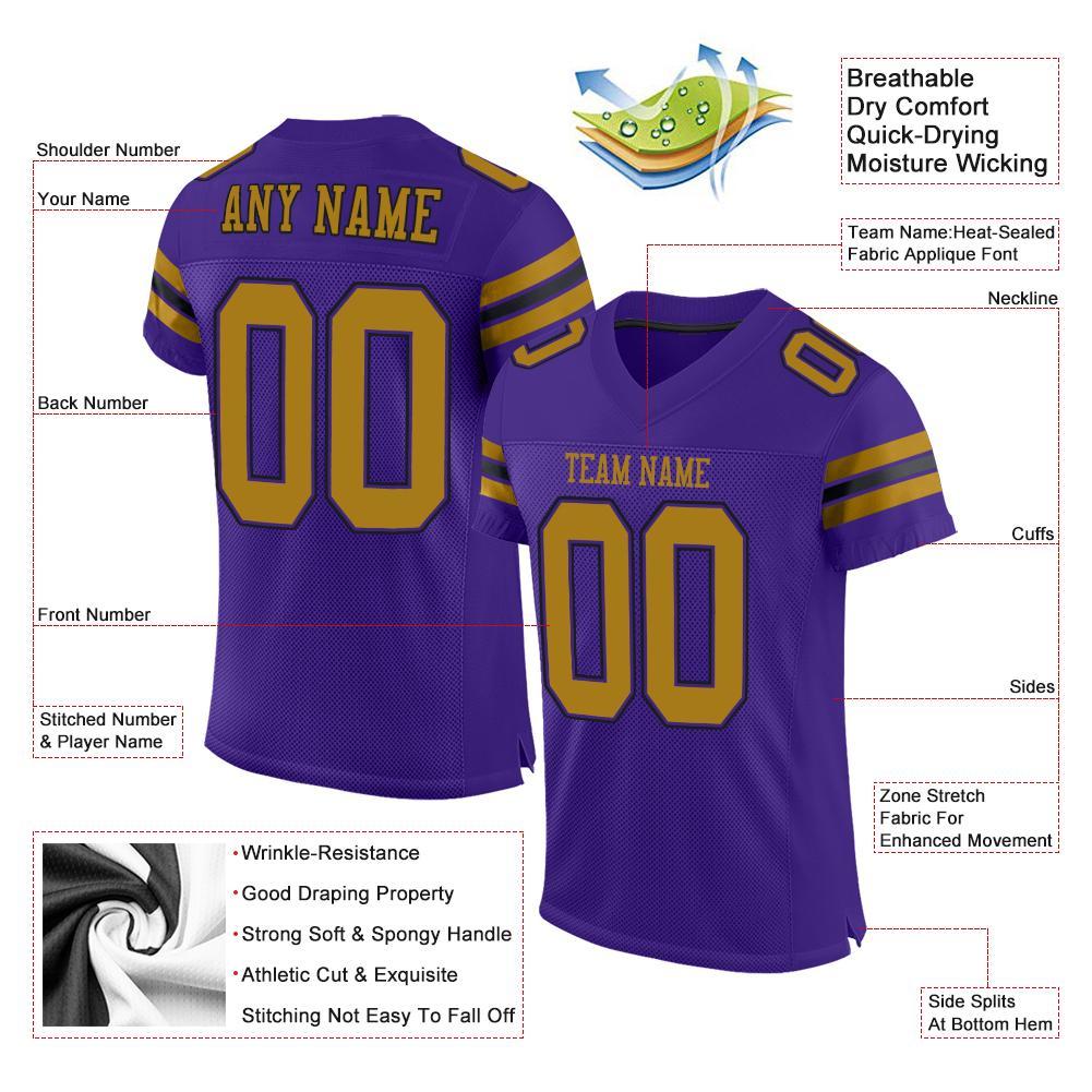 Custom Purple Old Gold-Black Mesh Authentic Football Jersey view 4