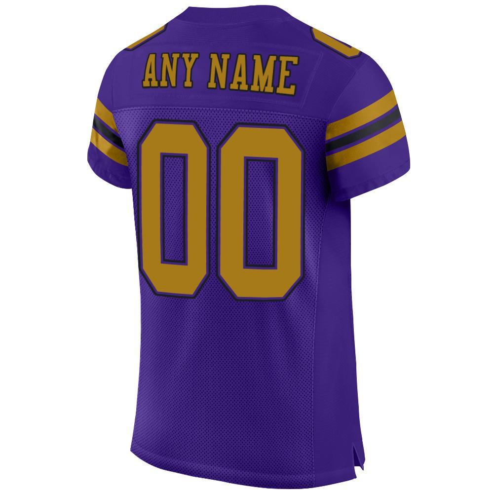 Custom Purple Old Gold-Black Mesh Authentic Football Jersey view 3