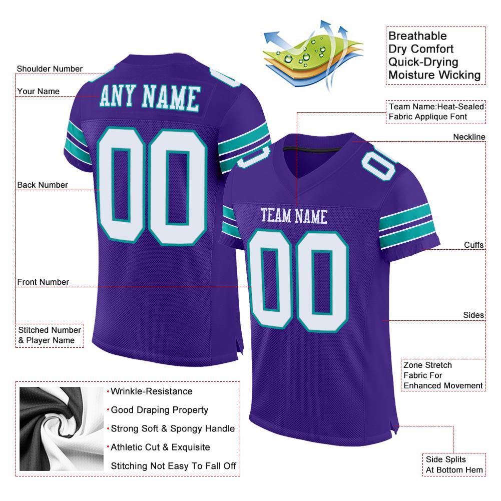 Custom Purple White-Aqua Mesh Authentic Football Jersey view 4