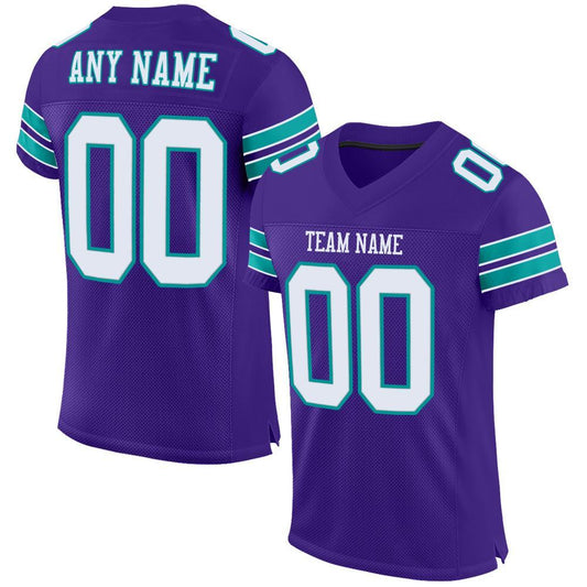 Custom Purple White-Aqua Mesh Authentic Football Jersey - Main View