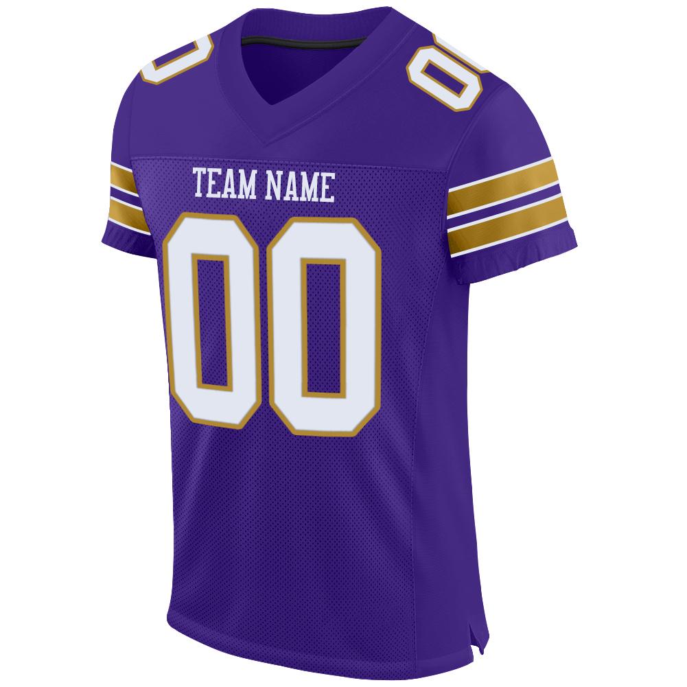 Custom Purple White-Old Gold Mesh Authentic Football Jersey view 2