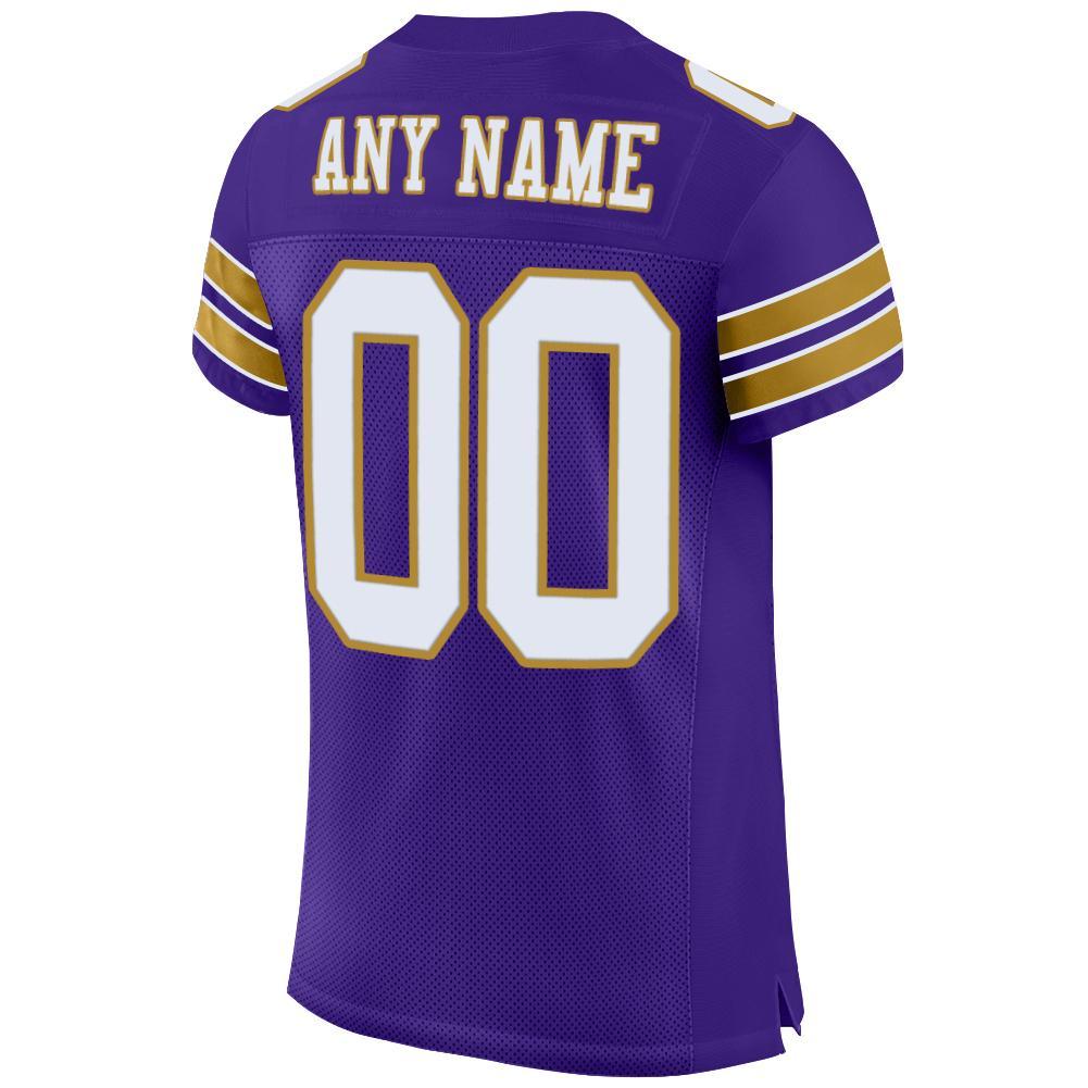 Custom Purple White-Old Gold Mesh Authentic Football Jersey view 3