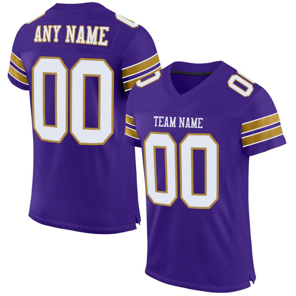 Custom Purple White-Old Gold Mesh Authentic Football Jersey - Main View