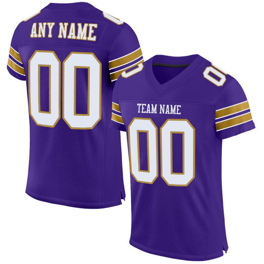 Custom Purple White-Old Gold Mesh Authentic Football Jersey - Main View