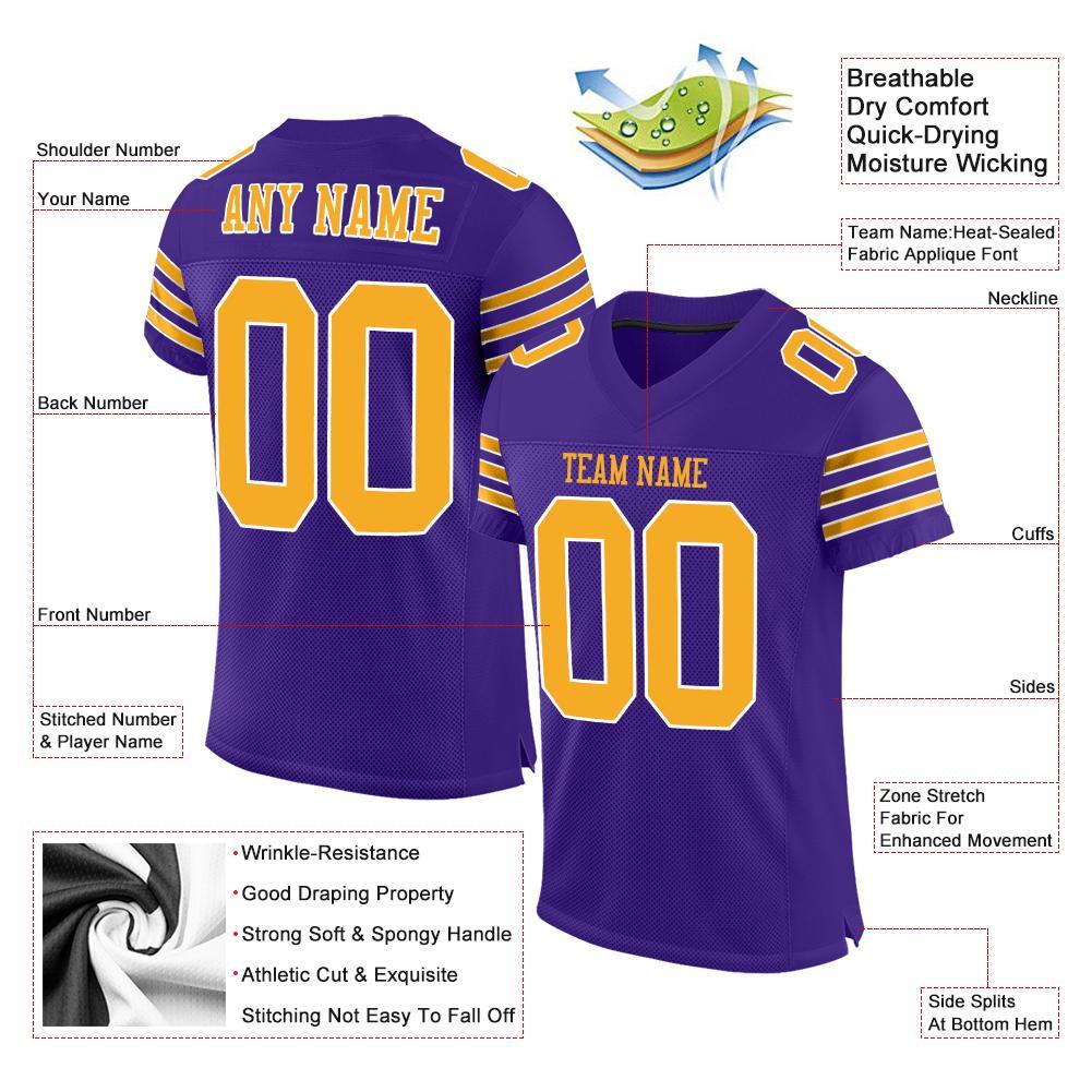 Custom Purple Gold-White Mesh Authentic Football Jersey view 4