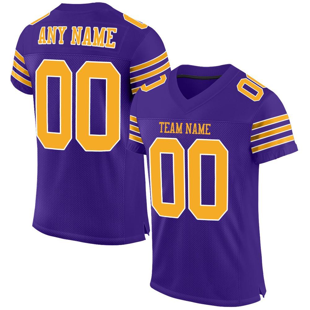 Custom Purple Gold-White Mesh Authentic Football Jersey - Main View