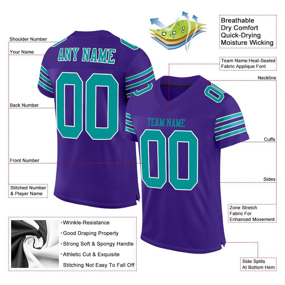 Custom Purple Aqua-White Mesh Authentic Football Jersey view 4