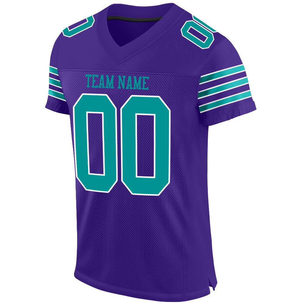 Custom Purple Aqua-White Mesh Authentic Football Jersey view 2