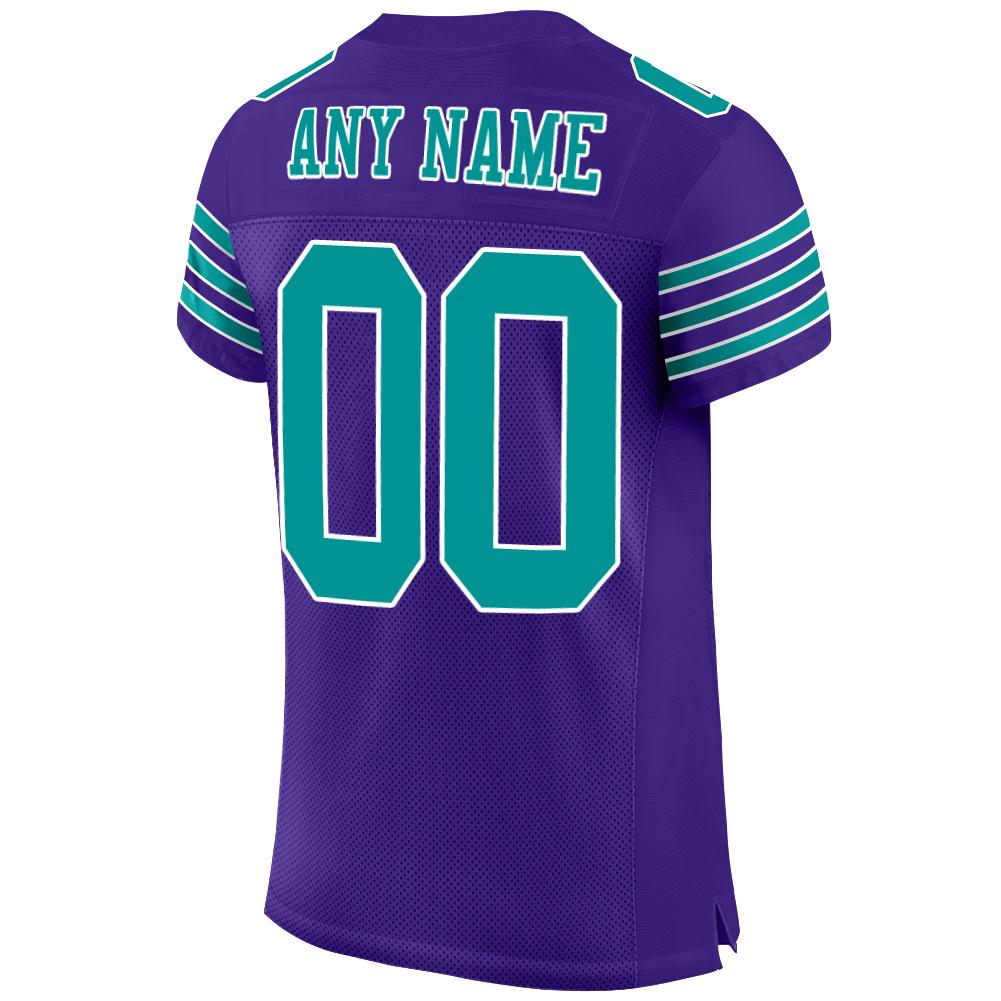 Custom Purple Aqua-White Mesh Authentic Football Jersey view 3