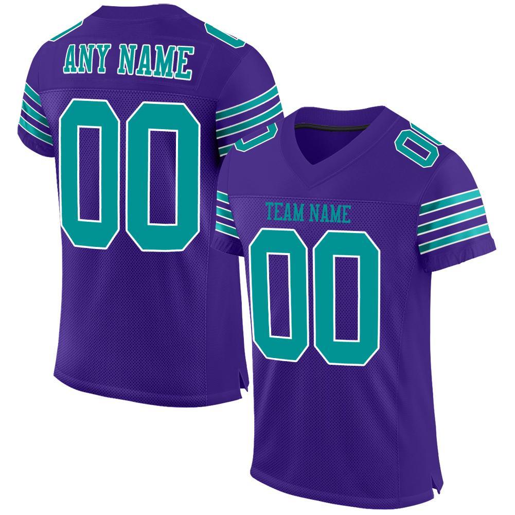 Custom Purple Aqua-White Mesh Authentic Football Jersey - Main View