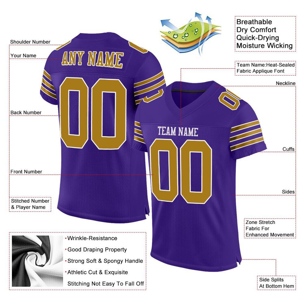 Custom Purple Old Gold-White Mesh Authentic Football Jersey view 4