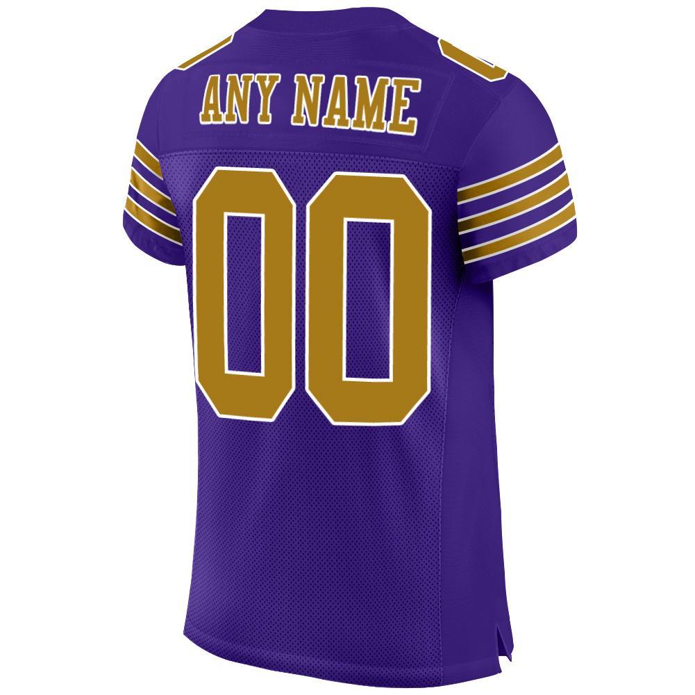 Custom Purple Old Gold-White Mesh Authentic Football Jersey view 3