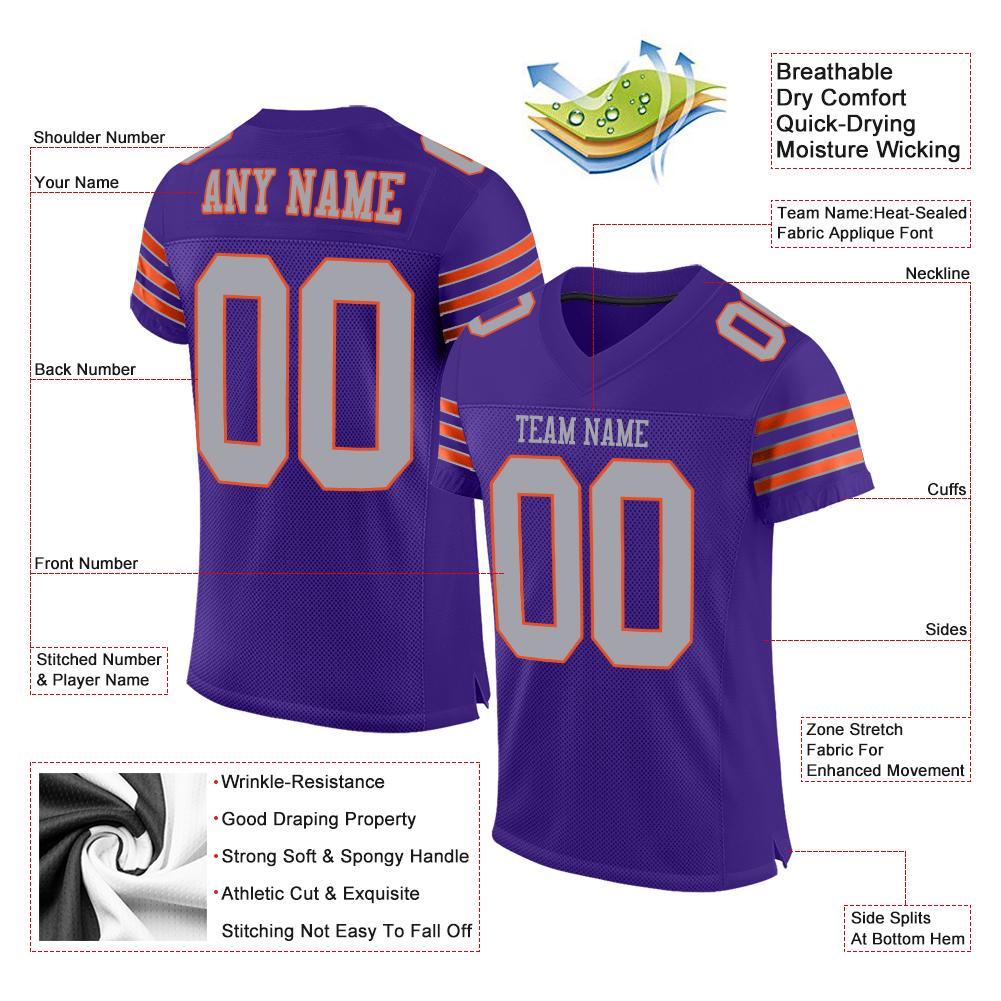 Custom Purple Gray-Orange Mesh Authentic Football Jersey view 4