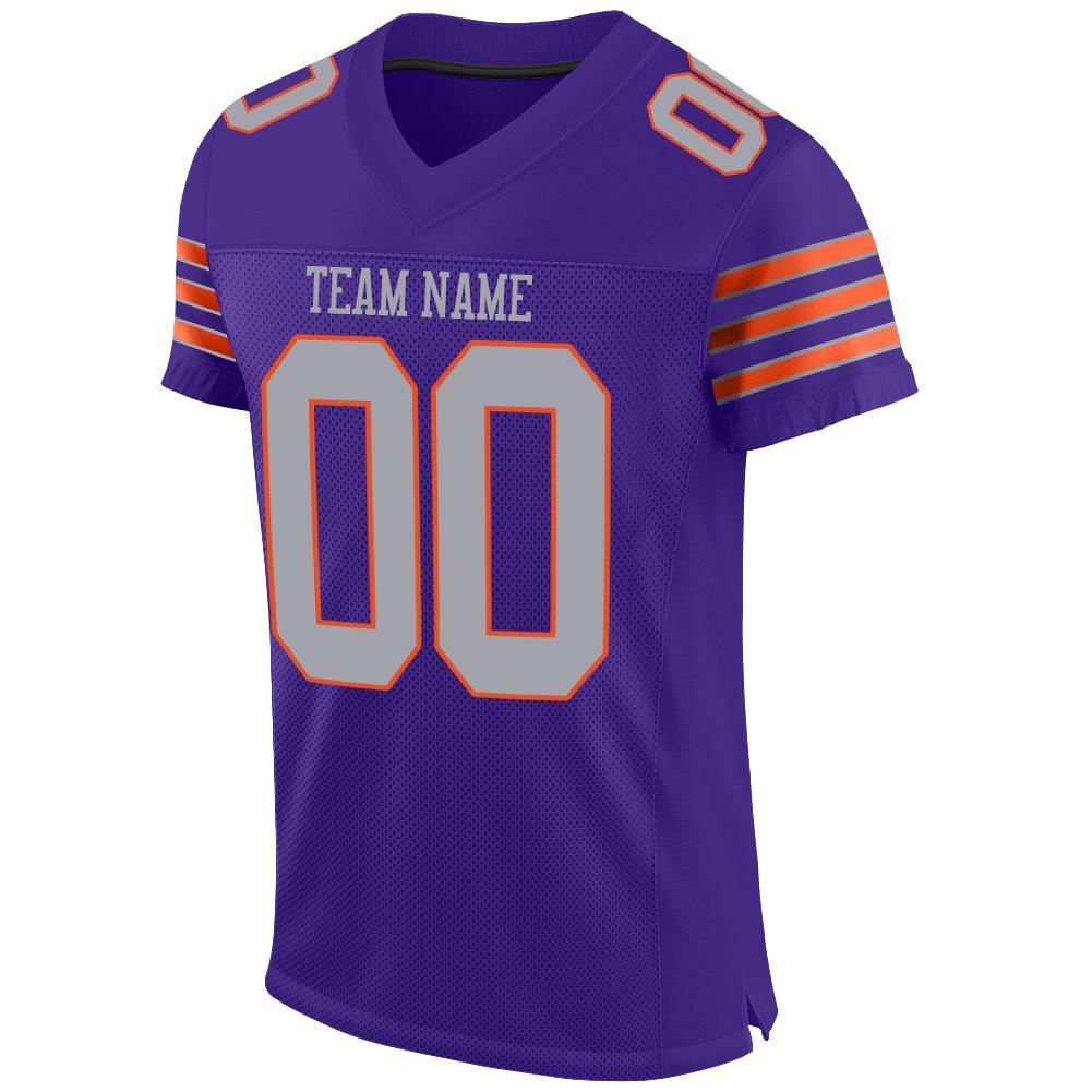Custom Purple Gray-Orange Mesh Authentic Football Jersey view 2