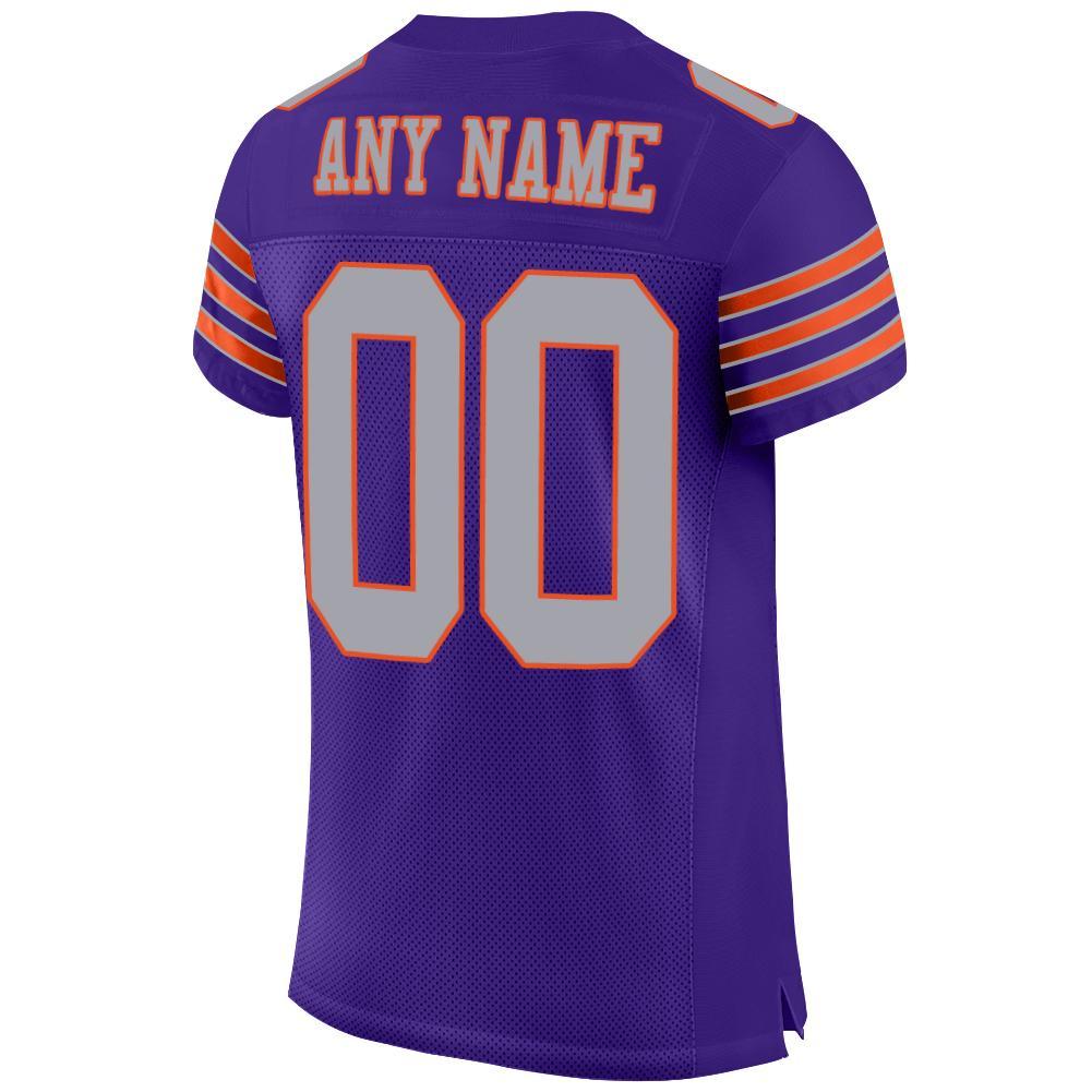 Custom Purple Gray-Orange Mesh Authentic Football Jersey view 3