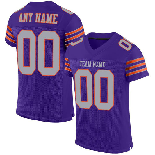 Custom Purple Gray-Orange Mesh Authentic Football Jersey - Main View