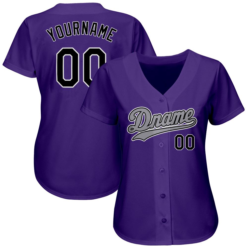 Custom Purple Black-Gray Authentic Baseball Jersey view 2