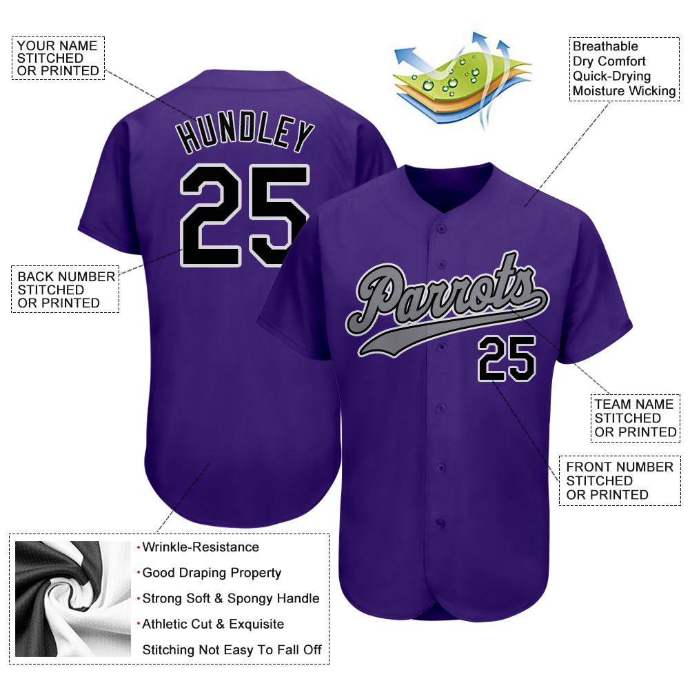 Custom Purple Black-Gray Authentic Baseball Jersey view 3