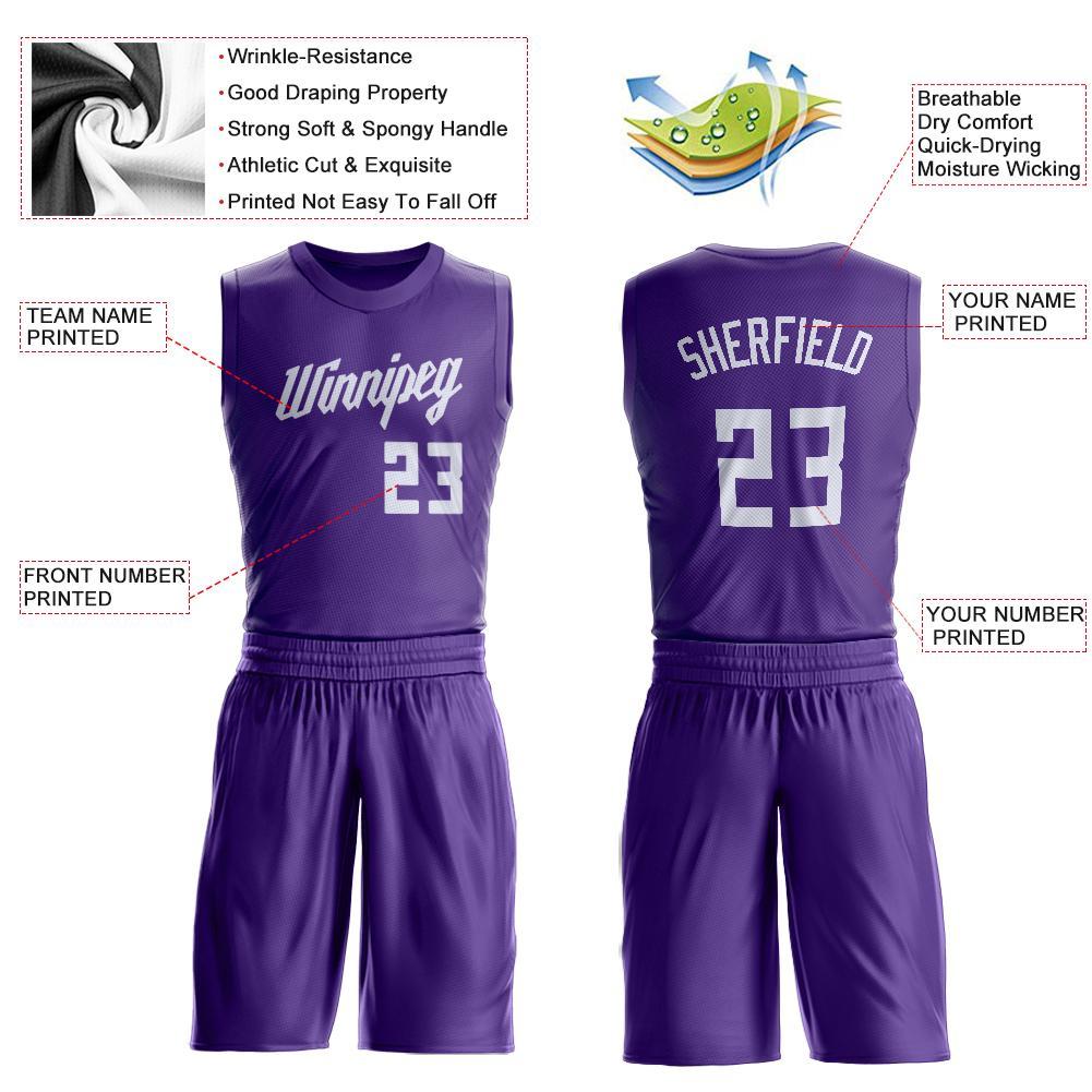 Custom Purple White Round Neck Basketball Uniform Jersey view 3