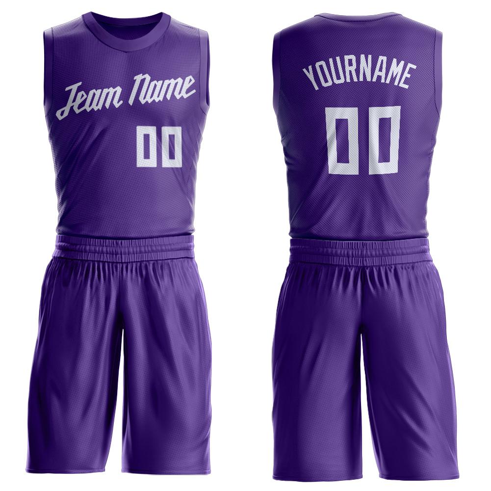 Custom Purple White Round Neck Basketball Uniform Jersey - Main View