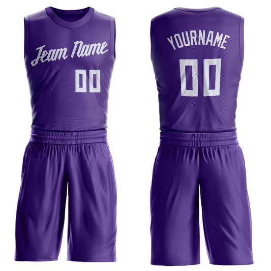 Custom Purple White Round Neck Basketball Uniform Jersey - Main View