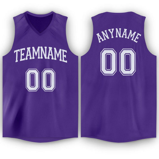 Custom Purple White V-Neck Basketball Jersey - Main View