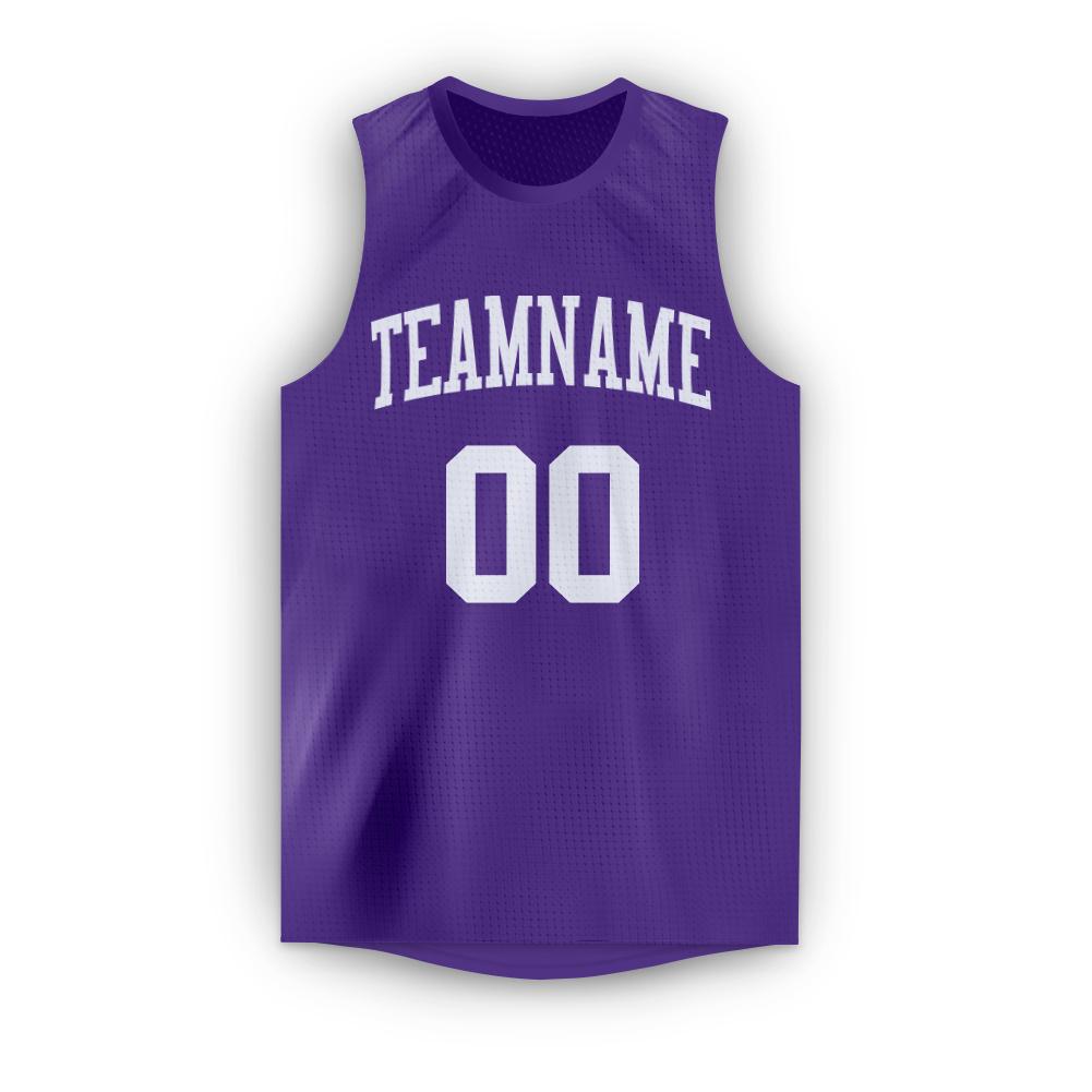 Custom Purple White Round Neck Basketball Jersey view 5