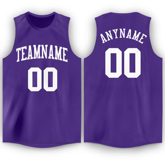 Custom Purple White Round Neck Basketball Jersey - Main View