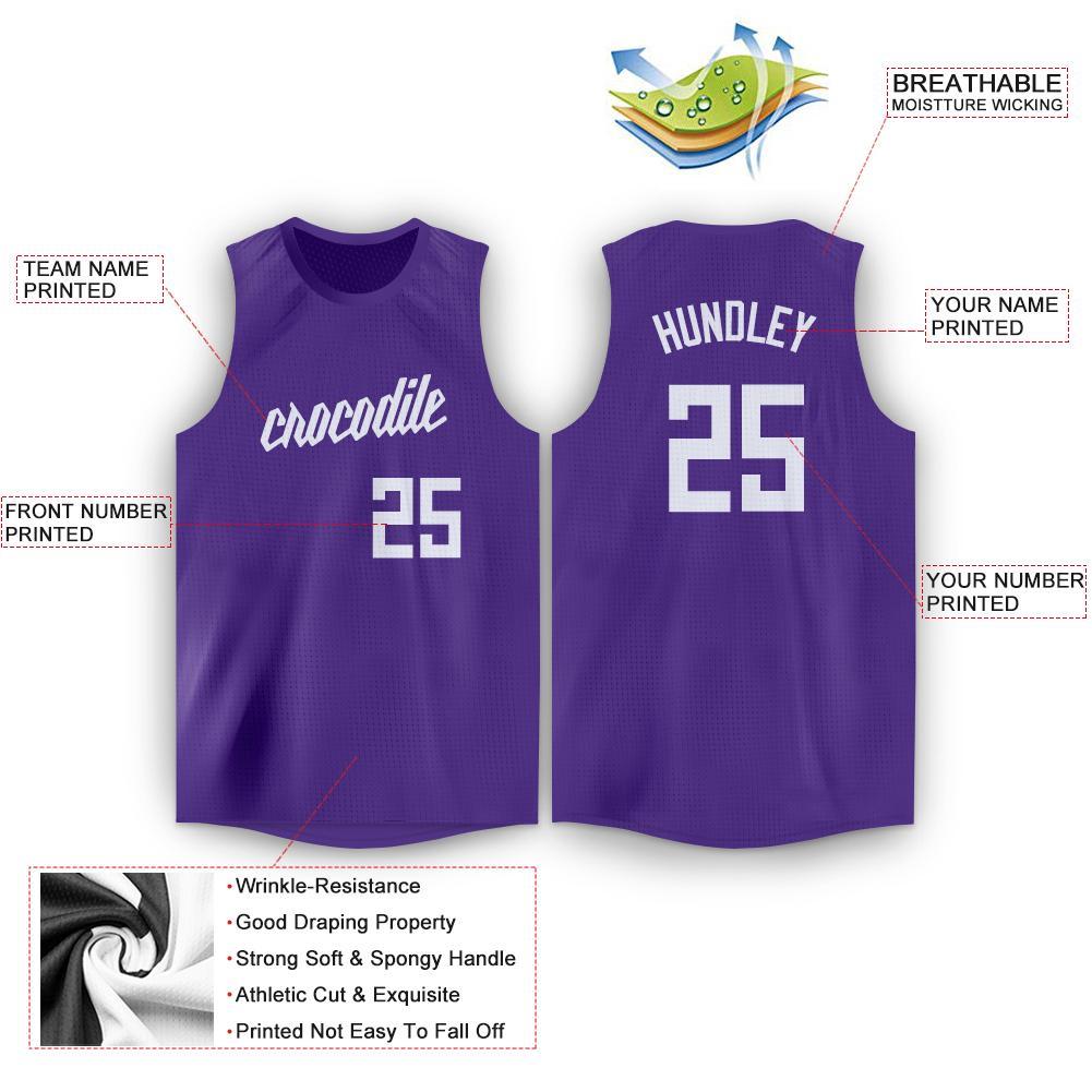 Custom Purple White Round Neck Basketball Jersey view 2
