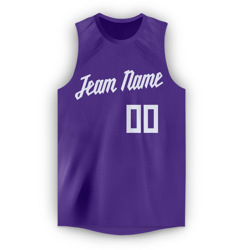 Custom Purple White Round Neck Basketball Jersey view 5