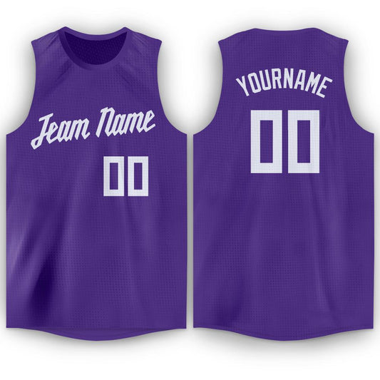 Custom Purple White Round Neck Basketball Jersey - Main View