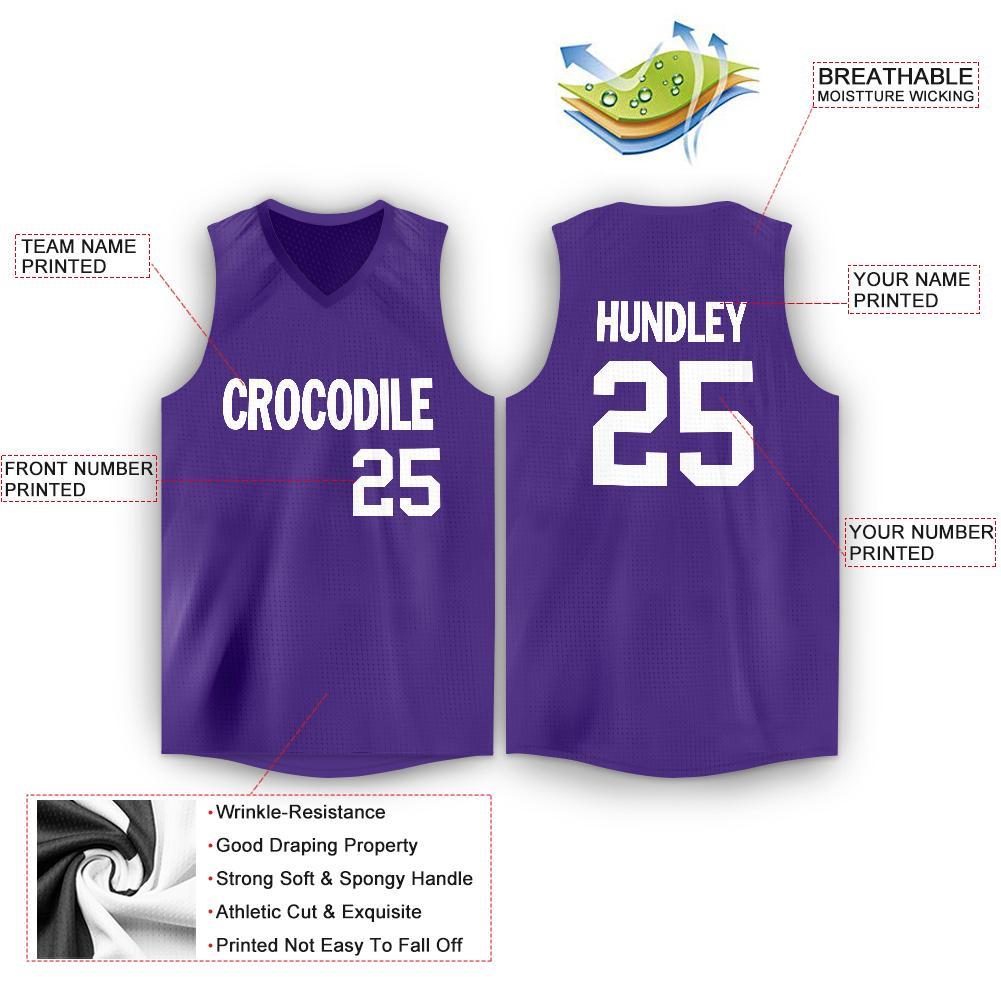 Custom Purple White V-Neck Basketball Jersey view 2