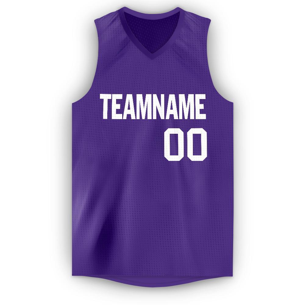 Custom Purple White V-Neck Basketball Jersey view 5