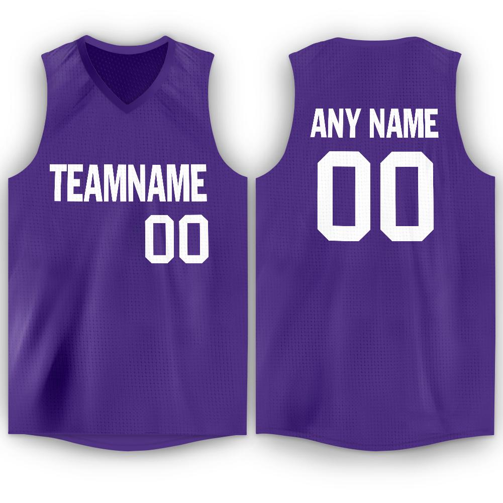 Custom Purple White V-Neck Basketball Jersey - Main View