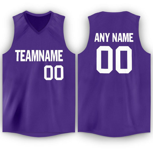 Custom Purple White V-Neck Basketball Jersey - Main View