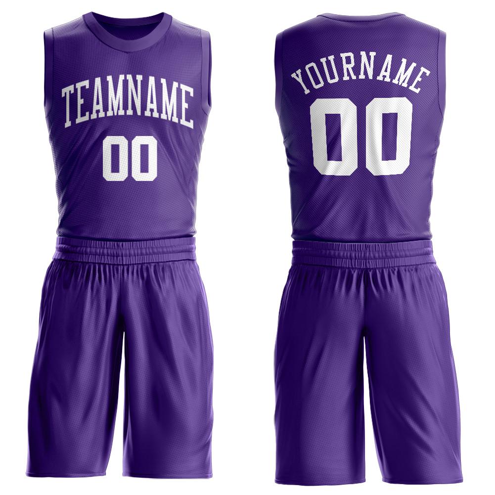 Custom Purple White Round Neck Basketball Uniform Jersey - Main View