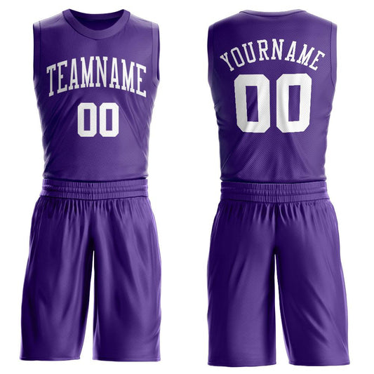 Custom Purple White Round Neck Basketball Uniform Jersey - Main View