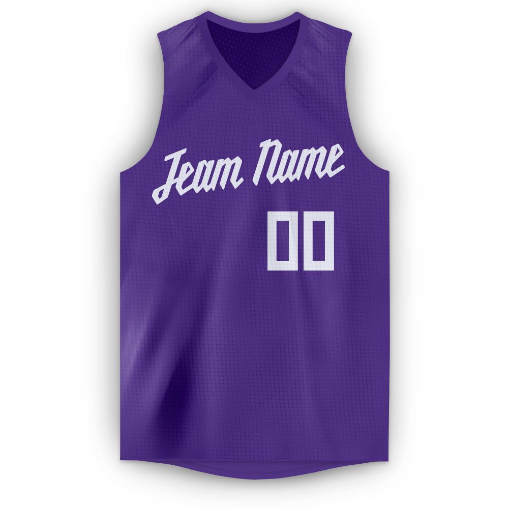 Custom Purple White V-Neck Basketball Jersey view 5