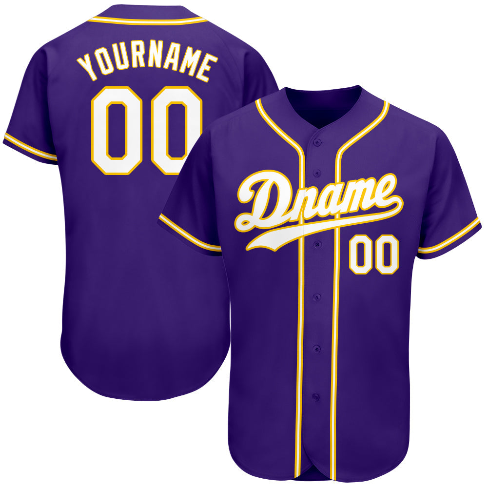 Custom Purple White-Gold Authentic Baseball Jersey - Main View